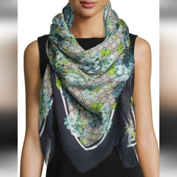 Gucci Bloom Floral And Monogram Floral Silk Scarf/Shawl